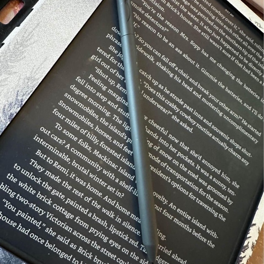 Kindle scribe with case screen protector and pen.